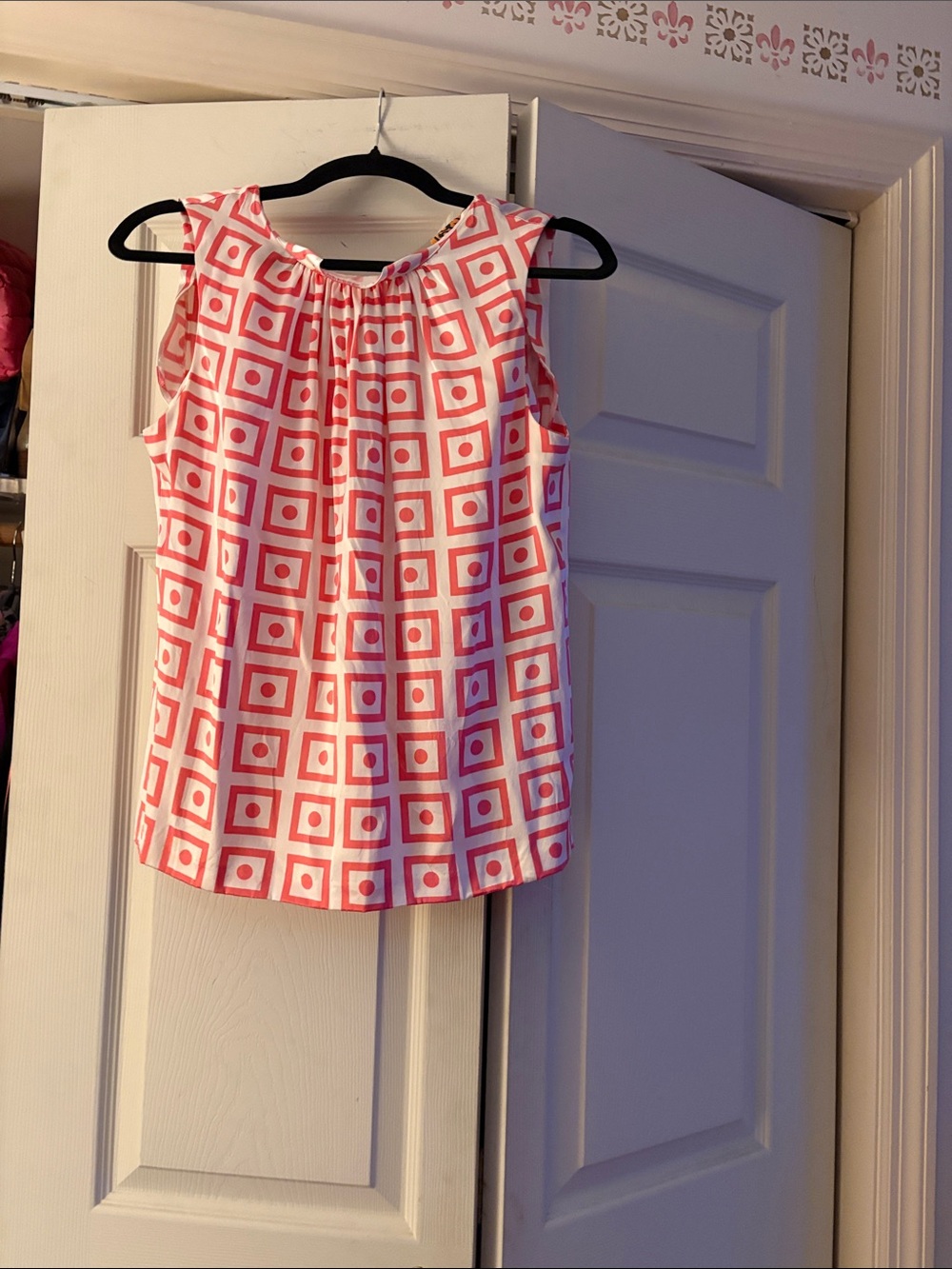 Tory Sleeveless silk Pink Geo Print Tie-Neck Women's Top